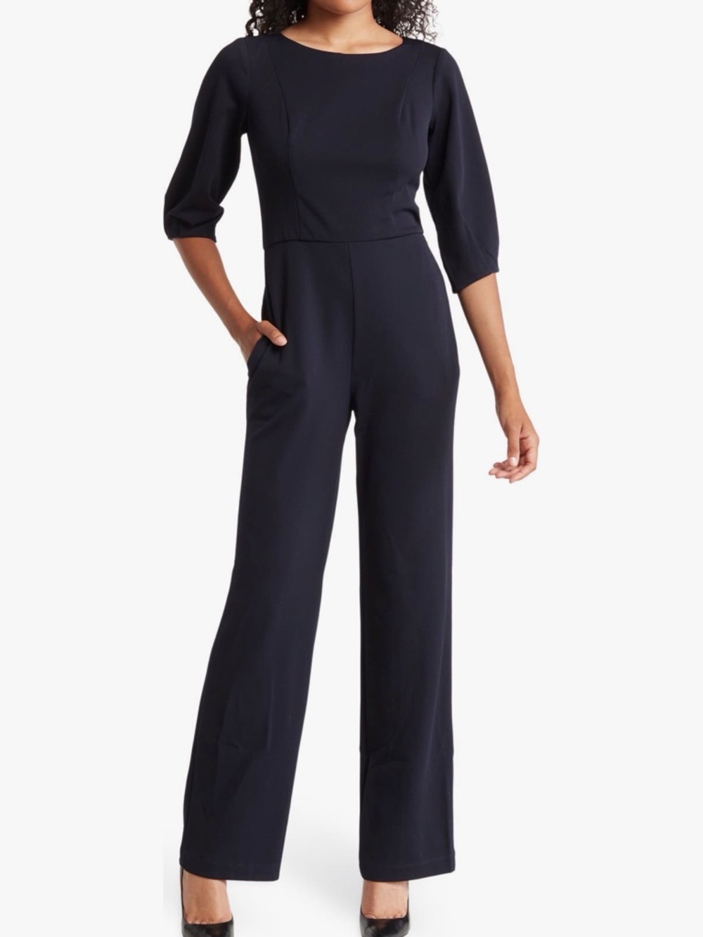Jewel Neck Puff Sleeve Jumpsuit